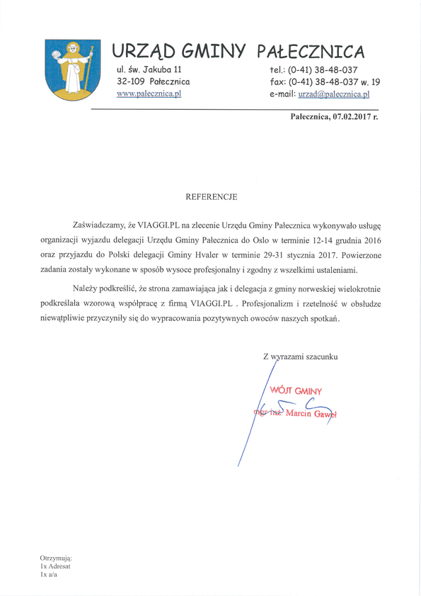 Referencja od firmy Urząd Gminy Pałecznica