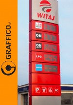 Graffico - Producent Reklam Świetlnych i Wielkogabarytowa - Pylon cenowy stacji, wysokość 8m, 5 wyświetlaczy Toruń