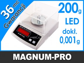 Dokładna waga laboratoryjna jubilerska 200g / 0,001g osłona - MAGNUM-PRO Poczesna