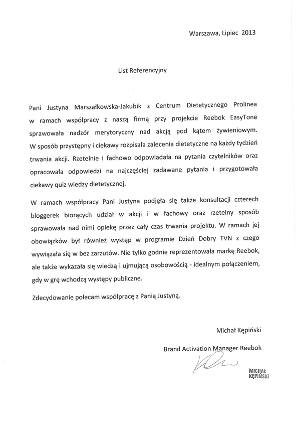 Referencja od firmy Reebok