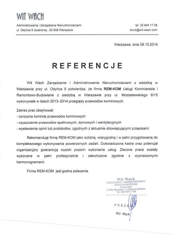 Referencja od firmy WIT WACH