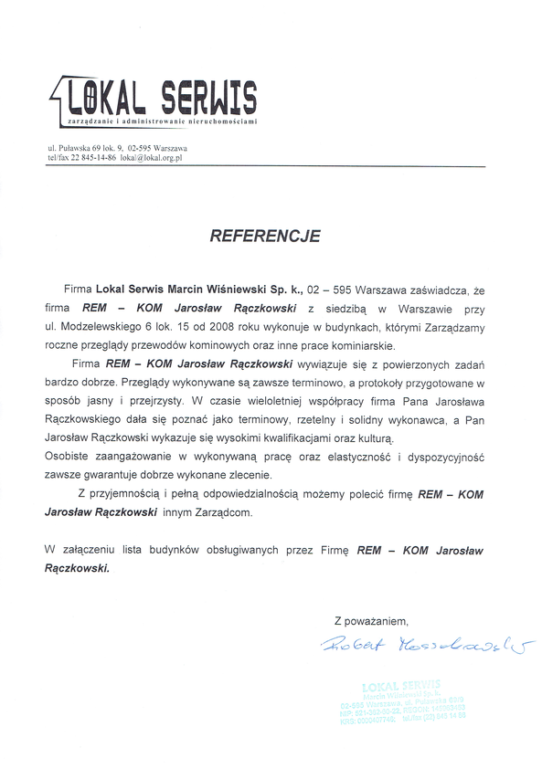 Referencja od firmy LOKAL SERWIS