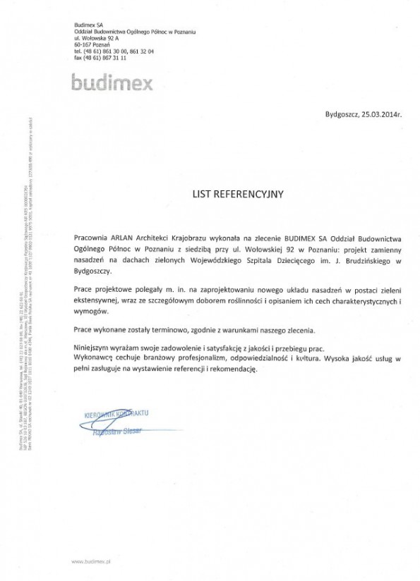 Referencja od firmy BUDIMEX SA
