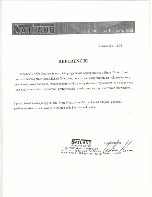 Referencja od firmy Satland
