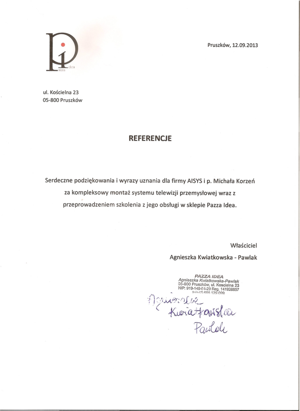 Referencja od firmy Pazza Idea