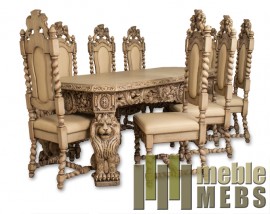 Stół rzeźbiony z krzesłami w stylu gdańskim - Meble Gdańskie MebS Sierakowice