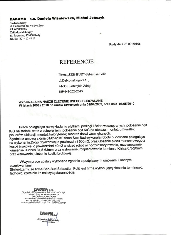 Referencja od firmy Dakama