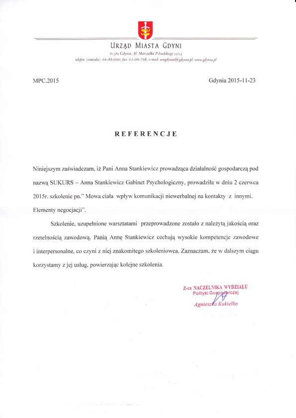Referencja od firmy Urząd Miasta Gdynia