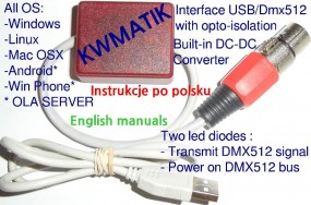 Interfejs USB /DMX512 opto-izolowany - KWmatik  Zakład Elektroniki i Automatyki Łódź