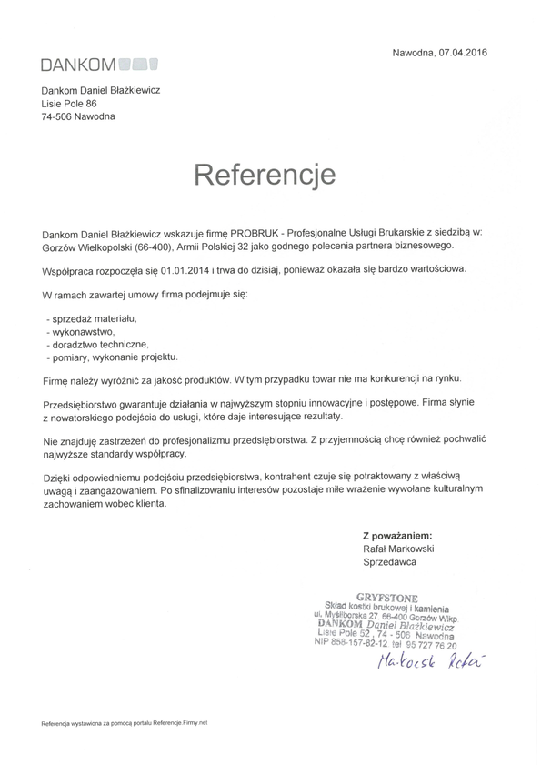 Referencja od firmy DANKOM