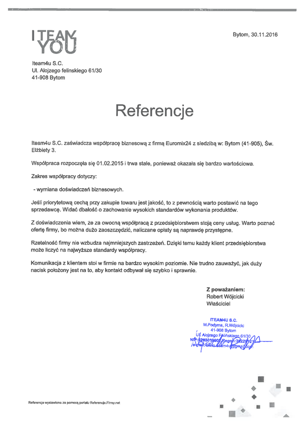 Referencja od firmy Iteam4u S.C.