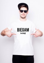 Sportowy T-shirt męski (biały)- BIEGAM BO LUBIĘ - ALLBAG Wadowice