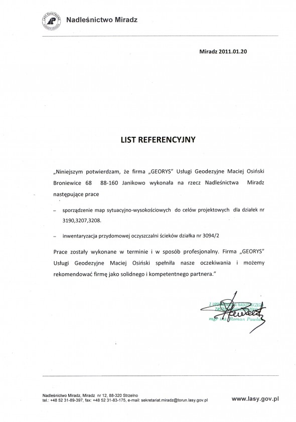 Referencja od firmy Nadleśnictwo Miradz