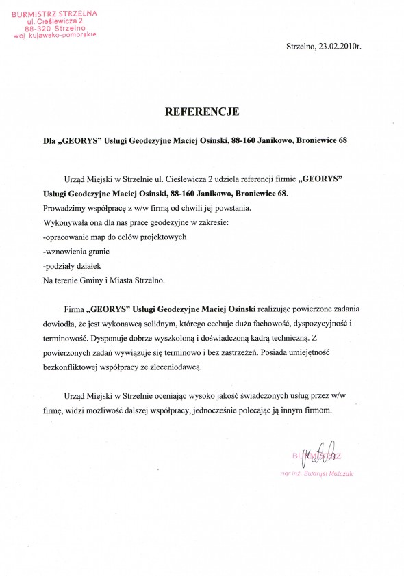 Referencja od firmy Gmina Strzelno