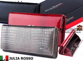 Elegancki włoski podłlakierowany portfel w wężową skórkę - Julia Rosso - SKLEP KRATECZKA Łomianki
