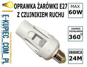 OPRAWKA E27 Z CZUJNIKIEM RUCHU 360* 60W-E27 BIAŁY - Sklep elektryczny e-kupiec.com.pl Łomianki