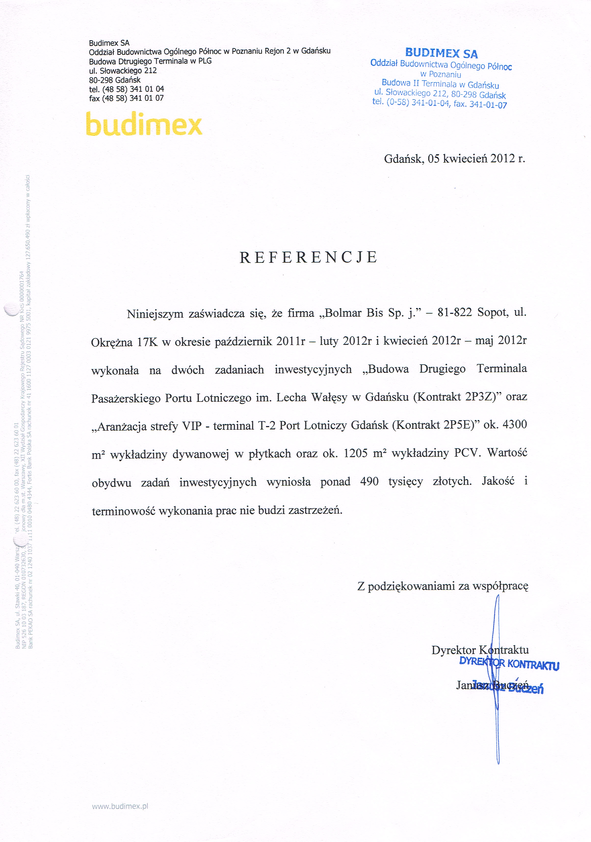 Referencja od firmy Budimex S.A.