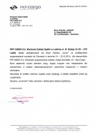 Referencja od firmy PKP Cargo S.A.
