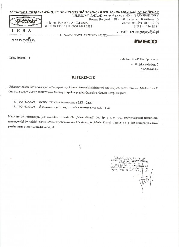 Referencja od firmy UZMOT