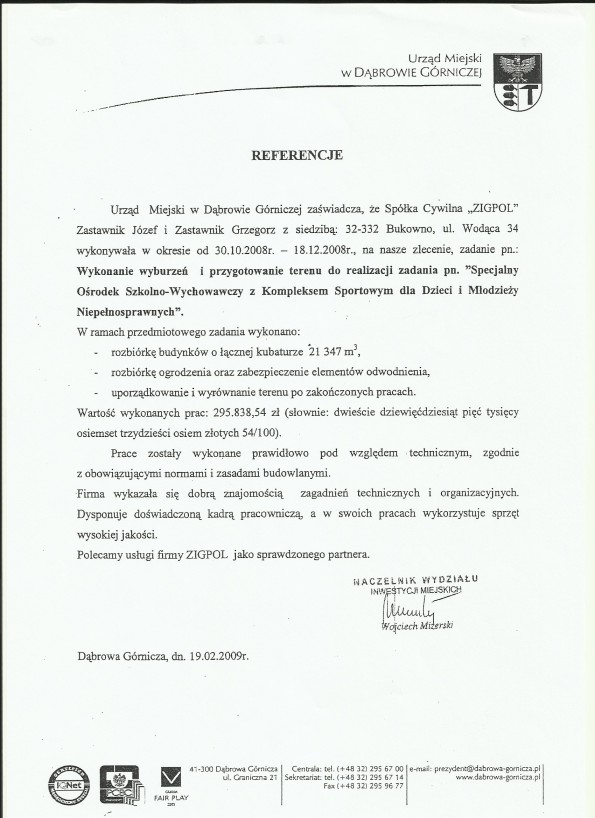 Referencja od firmy UM Dąbrowa Górnicza