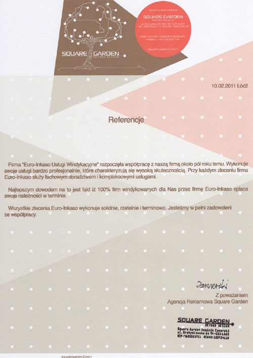 Referencja od firmy Agencja Reklamowa Square Garden