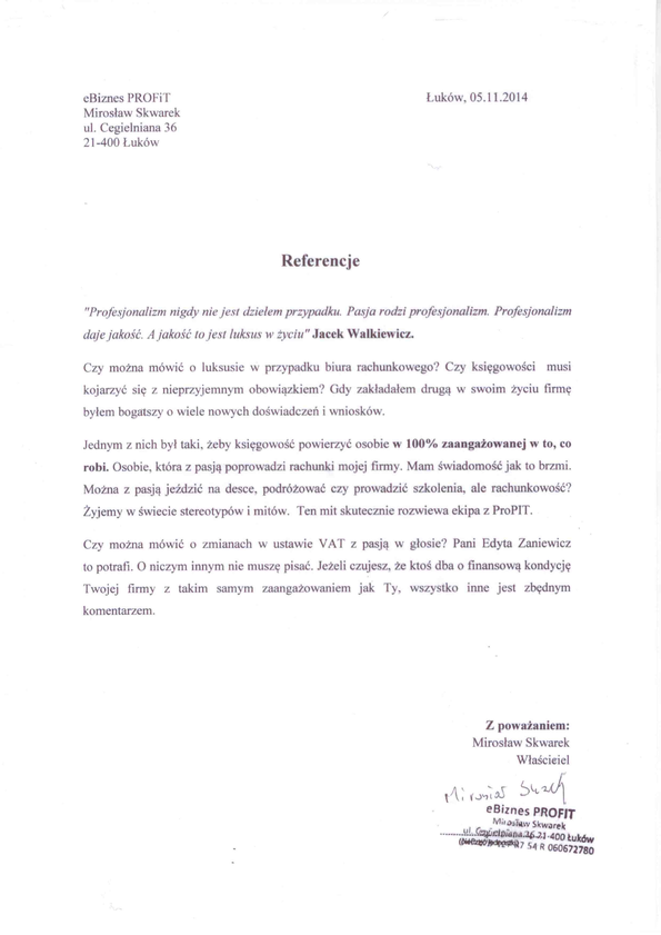 Referencja od firmy eBiznes PROFiT