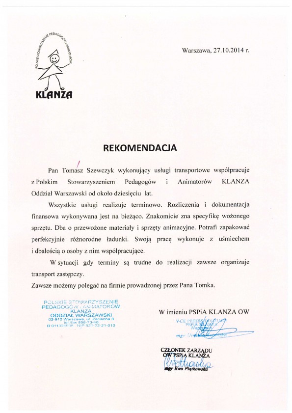 Referencja od firmy Klanza