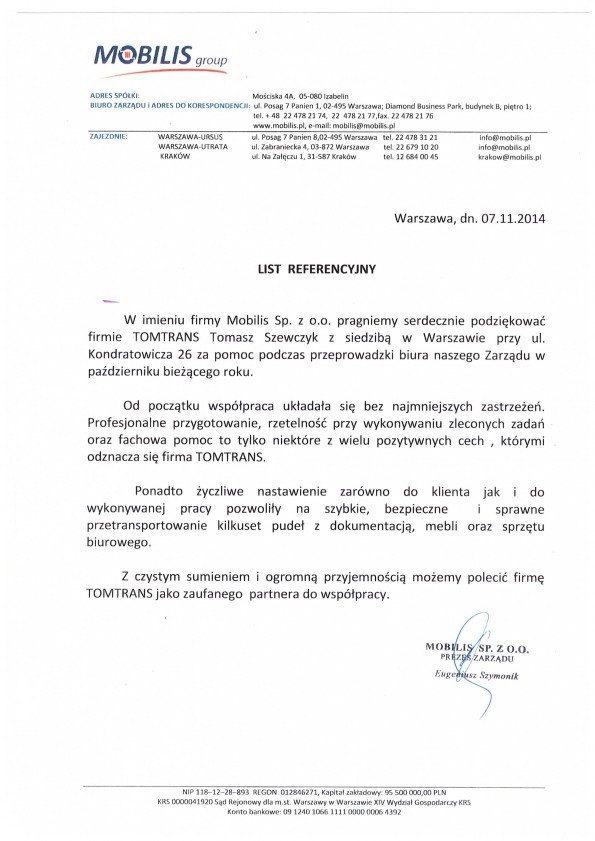Referencja od firmy Mobilis