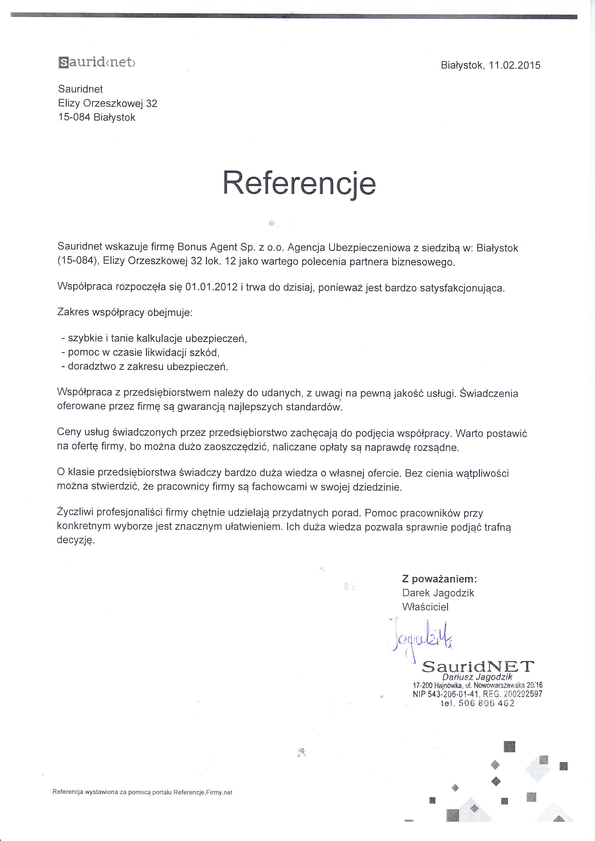 Referencja od firmy Sauridnet
