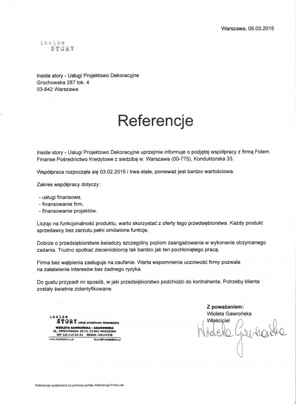 Referencja od firmy Inside Story