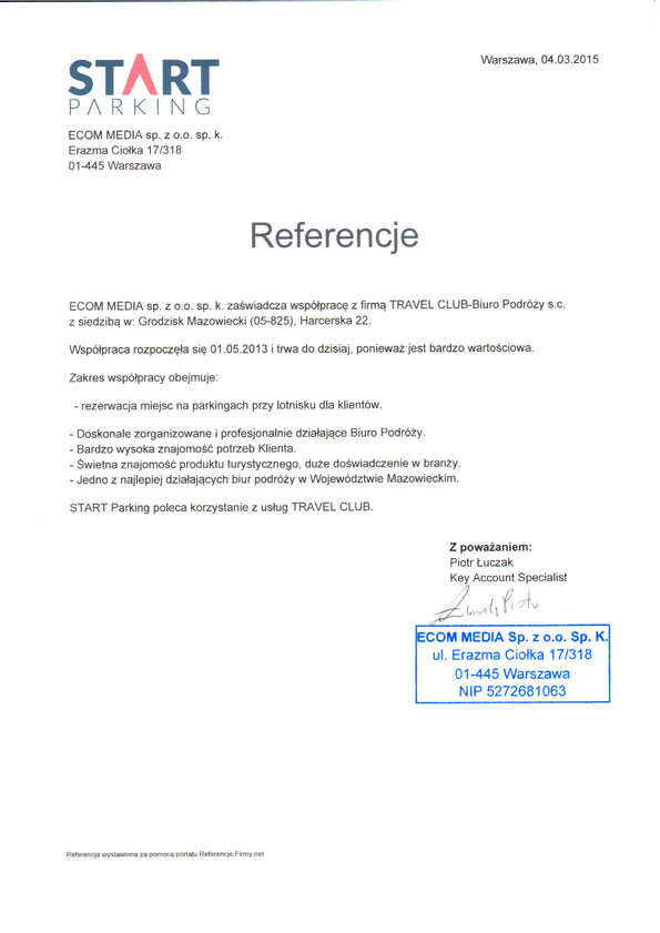 Referencja od firmy ECOM MEDIA sp. z o.o. sp. k.