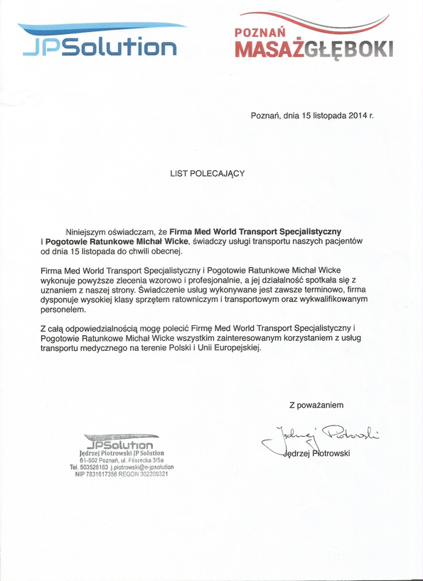 Referencja od firmy JP SOLUTION,