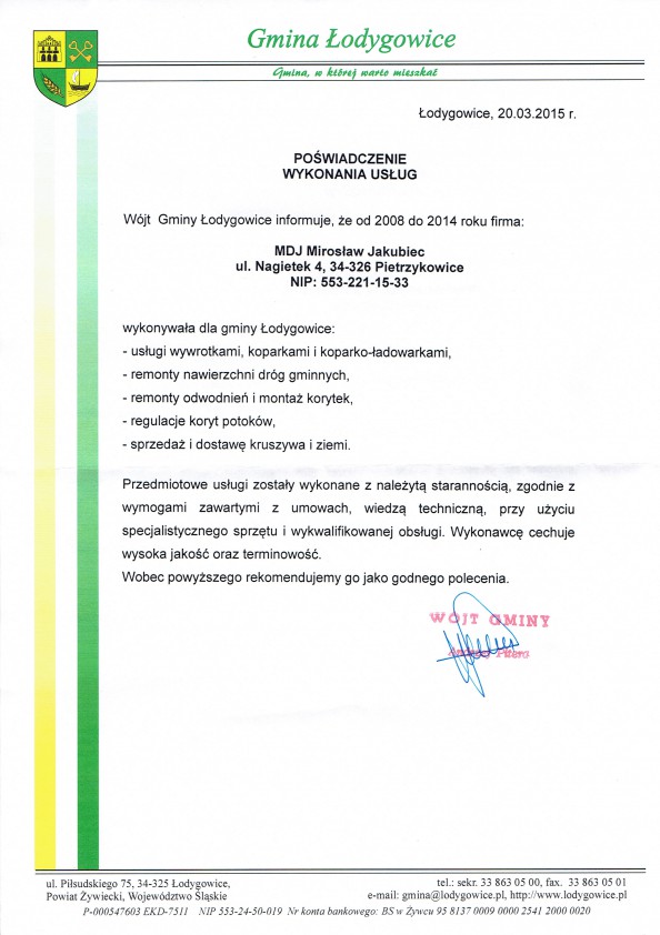 Referencja od firmy Urząd Gminy Łodygowice