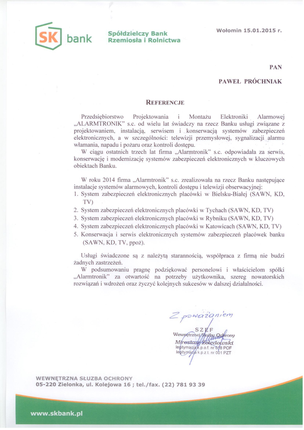 Referencja od firmy SK Bank