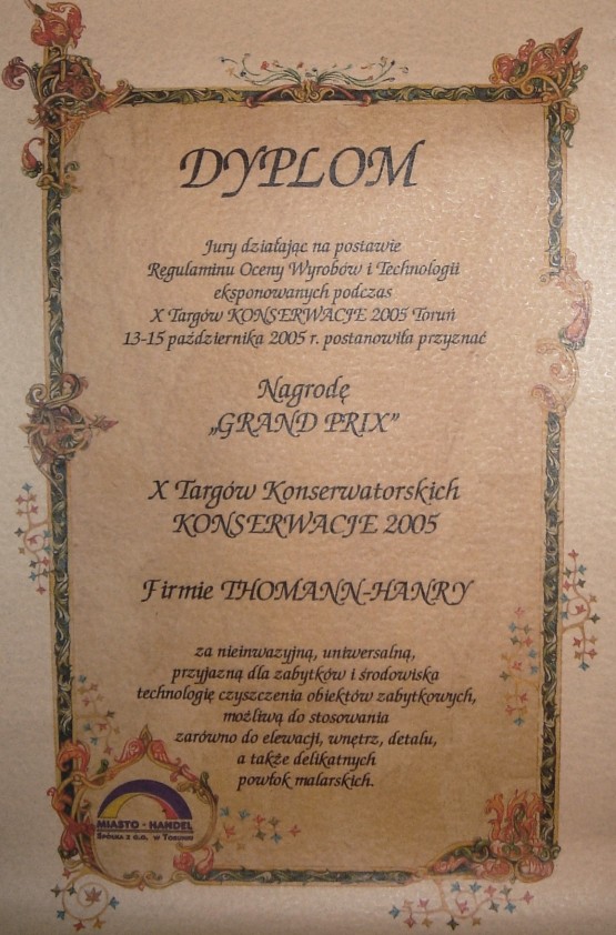 Referencja od firmy Grand Prix X TARGI KONSERWATORSKIE W TORUNIU