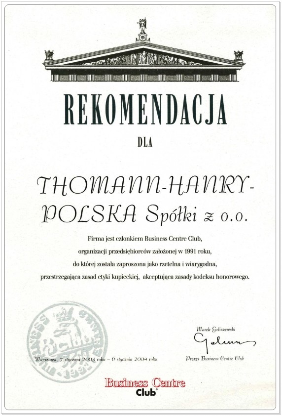 Referencja od firmy Business Centre Club 1991
