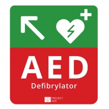 Tablica kierunkowa do oznaczania defibrylatora AED w Lewo w Górę - KREDOS Olsztyn