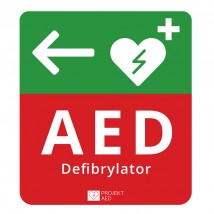 Tablica kierunkowa do oznaczania defibrylatora AED w Lewo ( kwadratowa - KREDOS Olsztyn