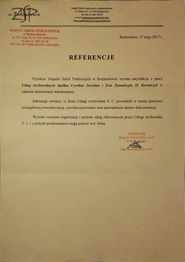 Referencja od firmy ZSP Bodzechów
