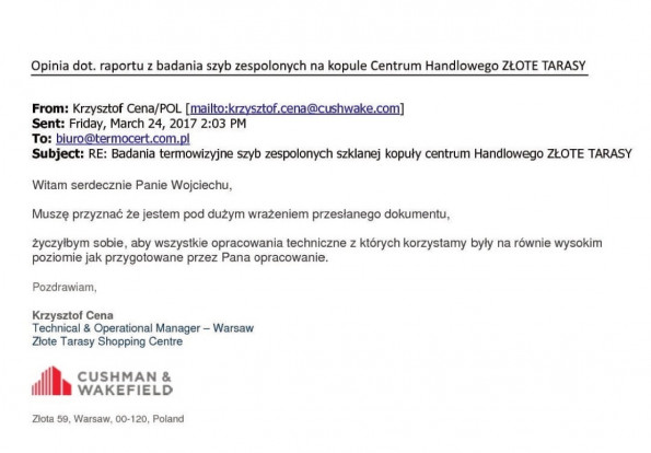 Referencja od firmy Cushman & Wakefield