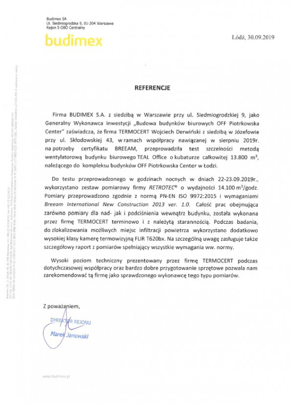 Referencja od firmy BUDIMEX