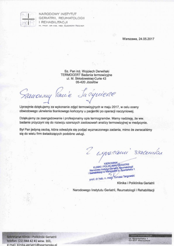 Referencja od firmy Narodowy Instytut Geriatrii
