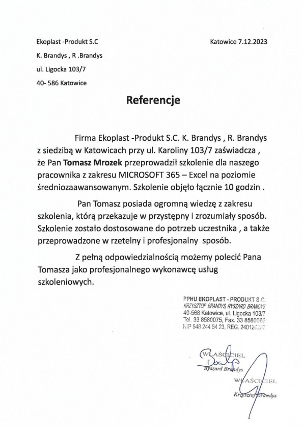 Referencja od firmy Ekoplast