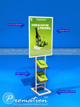 Biały stojak na plakat A1 z miejsce na broszury - ISET Wrocław