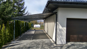 nowoczesna stalowa wiata samochodowa poliwęglan ocynk na wymiar montaż - Wojtdach Zadaszenia Tarasów Balkonów Wiaty Samochodowe Garażowe Daszki nad Dr