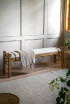 Ławka drewniana z tapicerowanym siedziskiem w stylu nowoczesnym. - MEBLO-WOSK Producent Mebli Stylizowanych Białka