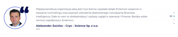 Referencja od firmy Cryo Science Sp. z o.o.