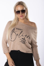 Sweter z napisem beżowy - Drag@n Anna Dragan Fashion Paczków
